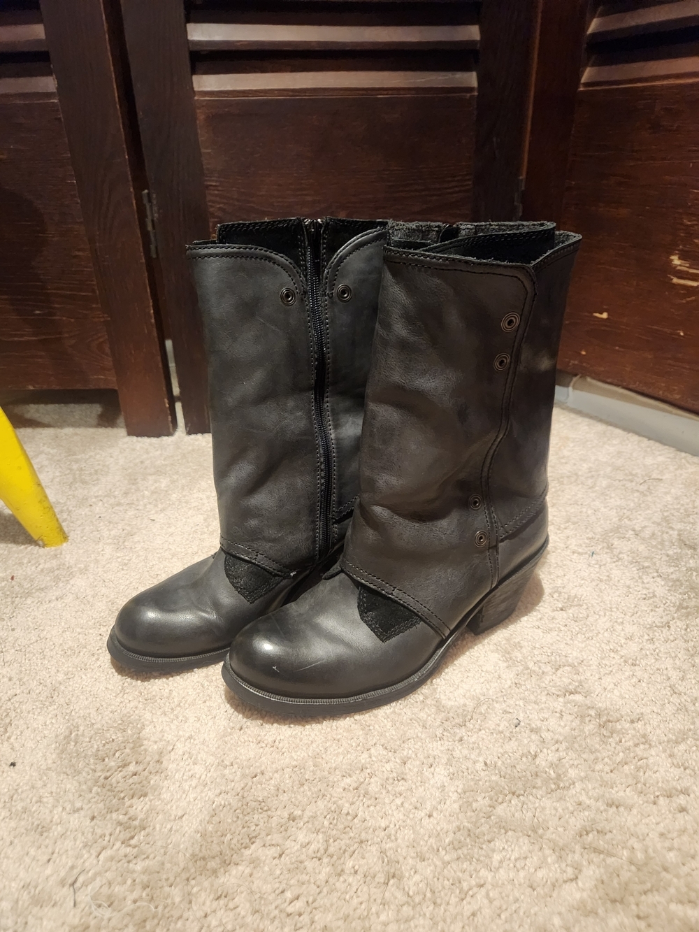 luxury rebel Black Leather Mid-Calf Moto Boots